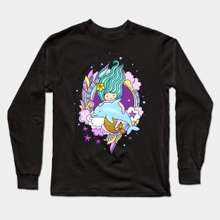 Cute Happy Mermaid Lover - Girly Cute Funny Design Long Sleeve T-Shirt